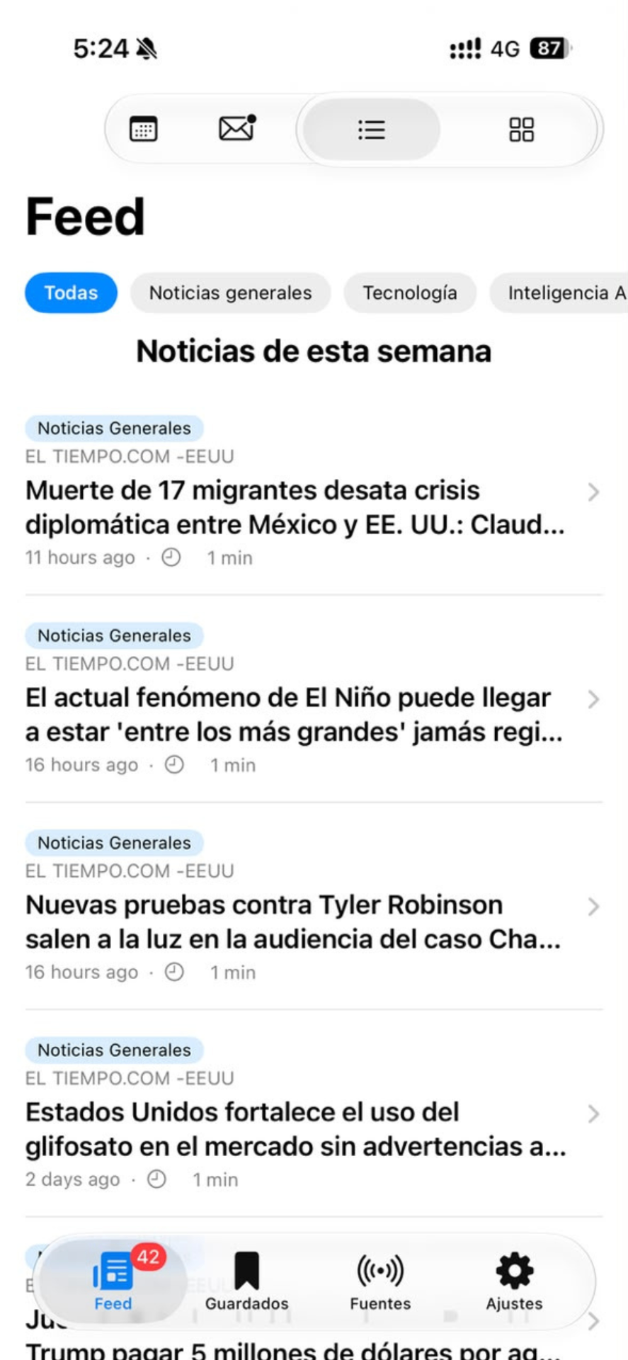 Feed en vista de lista compacta